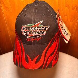 NWT Interstate Batteries #18 Racing Hat Vintage Black Cap Embroidered Red Flames